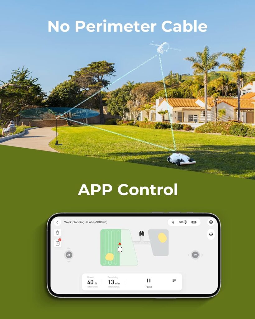 MAMMOTION LUBA AWD 3000, Perimeter Wire Free Robotic Lawn Mower for 0.75 Acre Lawn 65% Slope, APP Control with Virtual Boundaries, All-Wheel Drive, Multi-Zone Management, Low Noise Less Than 60 dB(A)