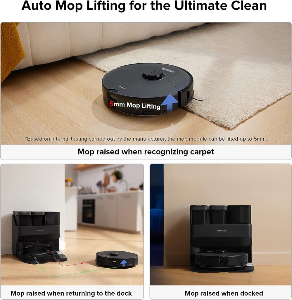 roborock S7 Max Ultra Robot Vacuum and Mop Combo, Auto Mop Drying/ Washing, Self-Emptying, Self-Refilling, 5500Pa Suction, Reactive Tech Obstacle Avoidance, Black (RockDock Ultra Series)