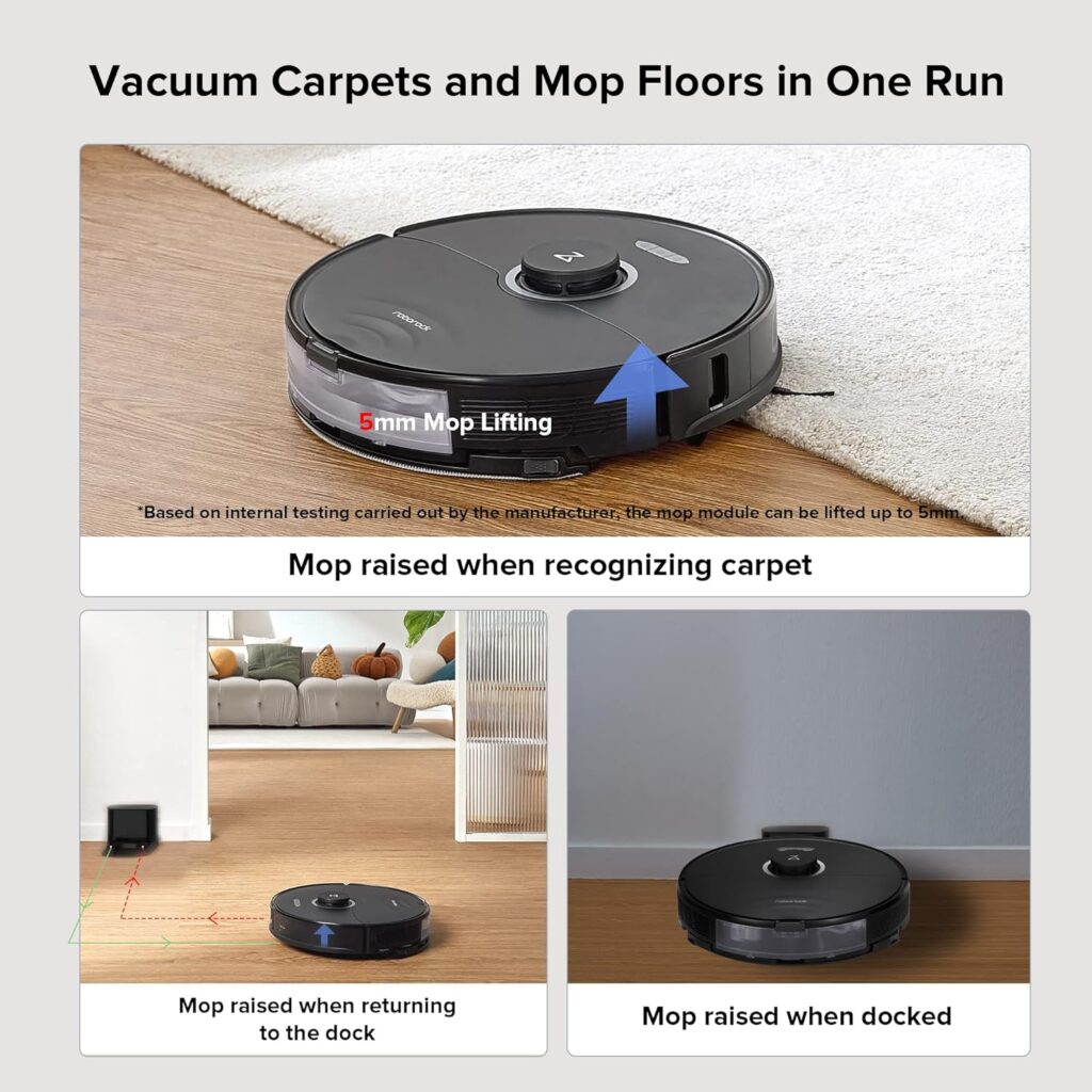 roborock S8 Robot Vacuum and Mop Cleaner, DuoRoller Brush, 6000Pa Suction, ReactiveAI 2.0 Obstacle Avoidance, Sonic Mopping, Auto Lifting Mop, Works with Alexa, Perfect for Pet Hair, Black