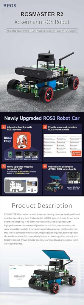 Rosmaster R2 Standard Ver Programmable AI Vision Recognition Robot Kit Learn Electronic Science Projects, Collision Prevention Function, Suitable for ROS2 Beginners (Without Jetson Nano B01)