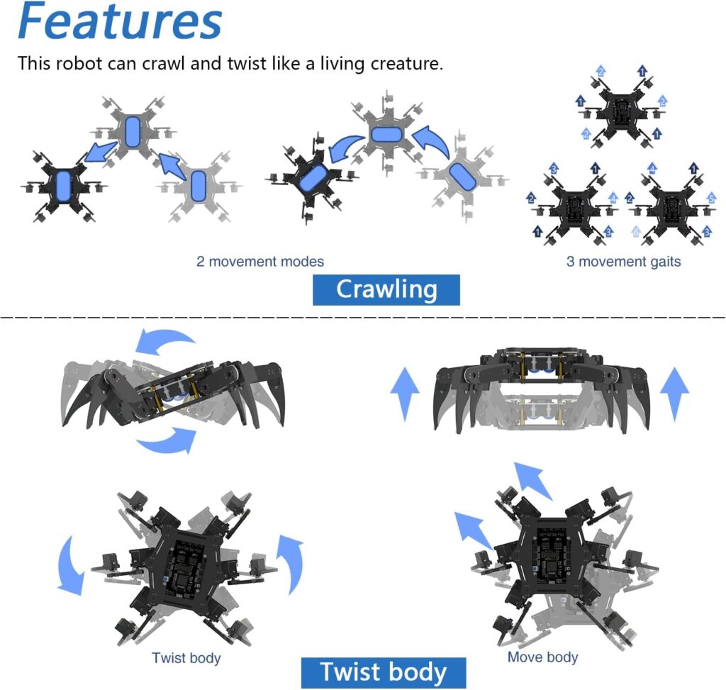 FREENOVE Hexapod Robot Kit with Remote (Compatible with Arduino IDE), App Remote Control, Walking Crawling Twisting Servo STEM Project