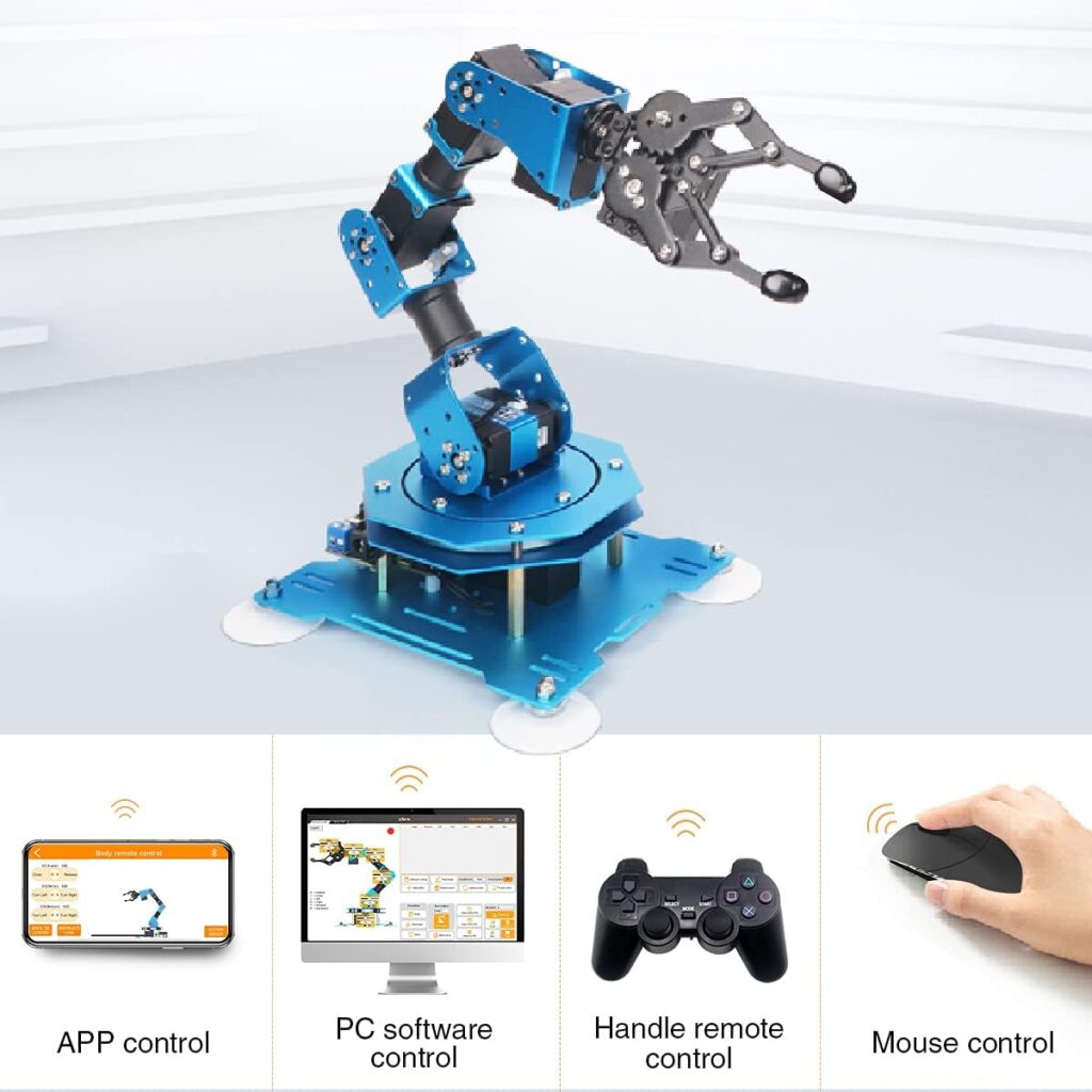 LewanSoul Robotic Arm for Arduino Python Coding Programming 6DOF xArm 1S STEM Educational Building Robot Arm Kits, 6 AXIS Full Metal Robotic Arm Wireless Handle/PC/App/Mouse Control Learning Robotic