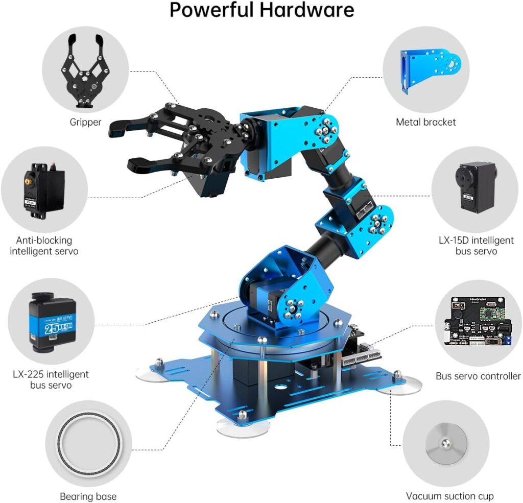 LewanSoul Robotic Arm for Arduino Python Coding Programming 6DOF xArm 1S STEM Educational Building Robot Arm Kits, 6 AXIS Full Metal Robotic Arm Wireless Handle/PC/App/Mouse Control Learning Robotic